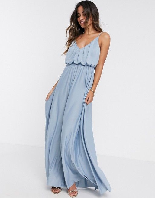 ASOS DESIGN cami plunge maxi dress with blouson top in dusky blue | ASOS US