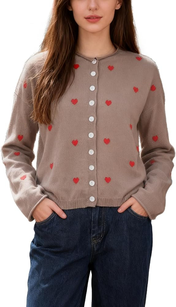 Dqbeng Cardigan Sweaters for Women Valentine Heart Sweater Lightweight Loose Button Up Knit Tops | Amazon (US)