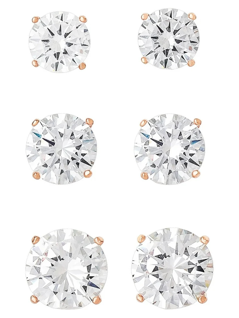 Believe by Brilliance Women's 14KT Gold Flash Plated Cubic Zirconia Round Earrings, 3 Pair Set | Walmart (US)