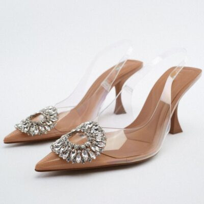 Ladines Rhinestone High Heels SandalsWomans Pointed Toe Transparent Pumps Shoes  | eBay | eBay US