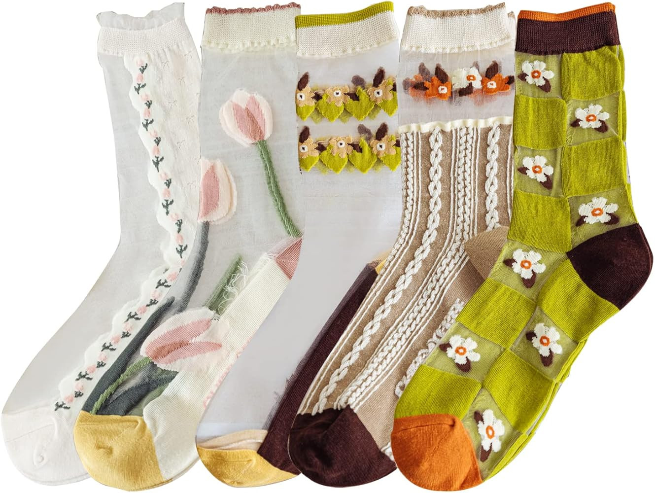 Womens Sheer Socks, Summer Transparent Thin Mesh Lace Elastic Jacquard Crystal Glass Socks | Amazon (US)