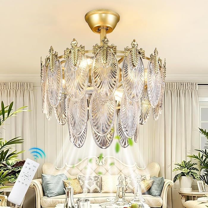 Ceiling Fans with Lights and Remote: 20 Inch Gold Chandelier Small Fan with Clear Glass Shade - M... | Amazon (US)
