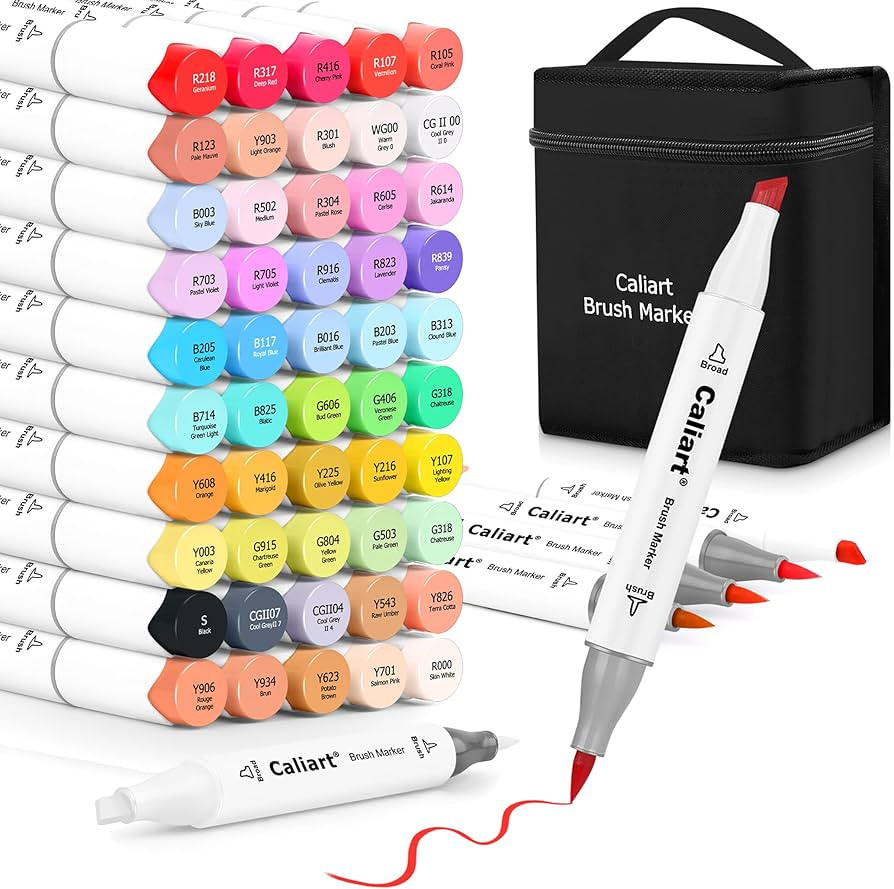Caliart Alcohol Brush Markers, 51 Colors Dual Tip Artist Brush & Chisel Tip Sketch Art Alcohol Ma... | Amazon (US)