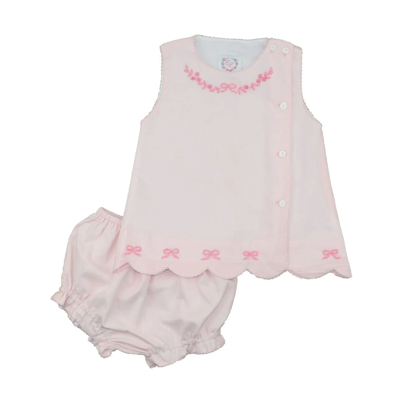 Pink Embroidered Scalloped Diaper Set | Cecil and Lou