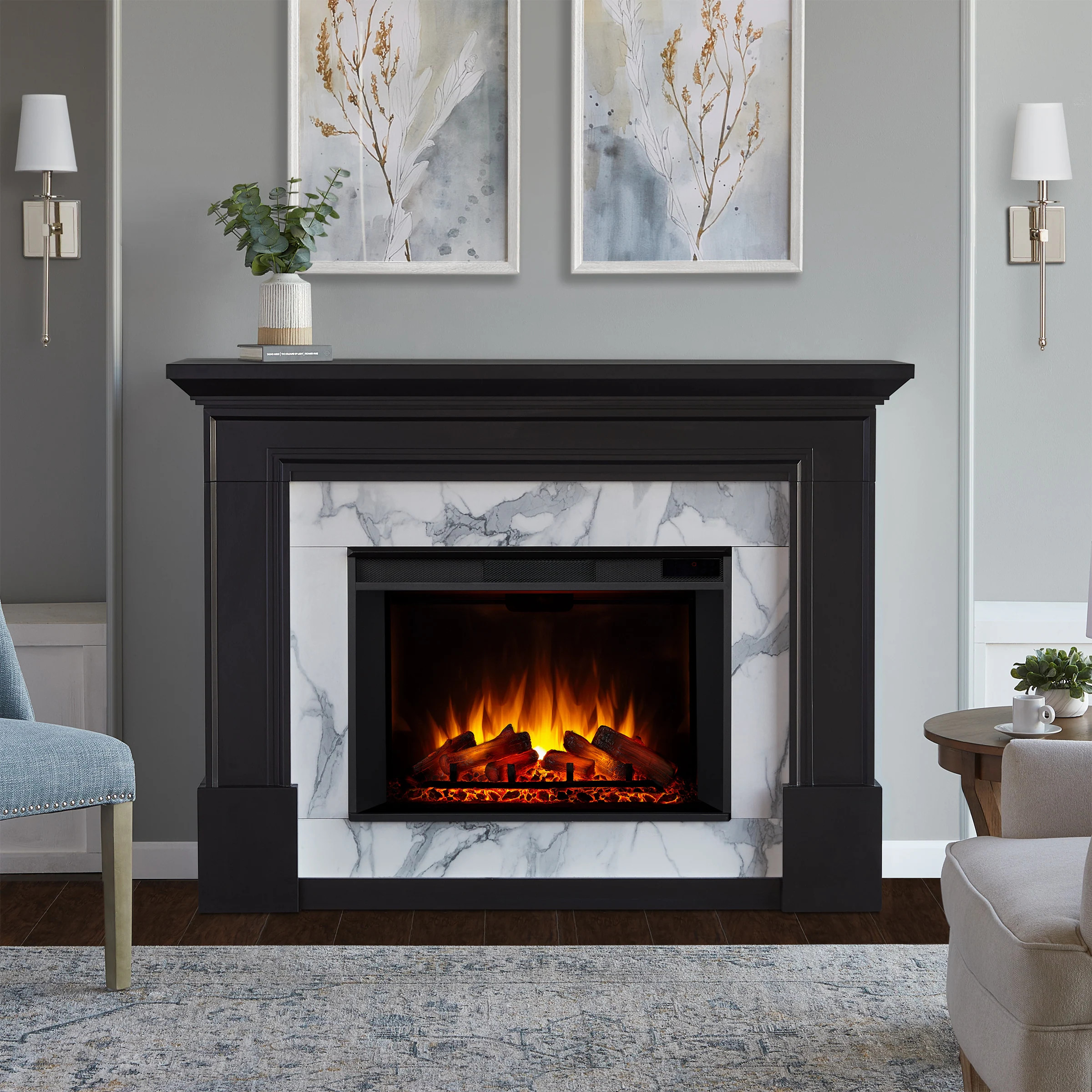 Merced 61" Electric Fireplace in Black by Real Flame | Bed Bath & Beyond