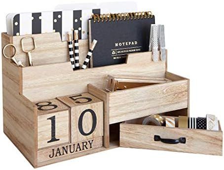 Wooden Mail Organizer Desktop with Block Calendar – Mail Sorter Countertop Organizer – Desk D... | Amazon (US)