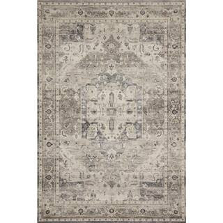 LOLOI II Hathaway Steel/Ivory 7 ft. 6 in. x 9 ft. 6 in. Traditional 100% Polyester Pile Runner Ru... | The Home Depot
