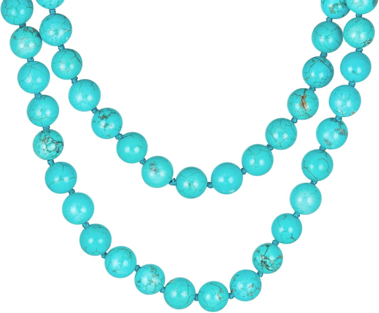 Bling Jewelry Classic Western Style Hand Knotted 10MM Round Ball Bead 36 Inch Long Strand Double ... | Amazon (US)