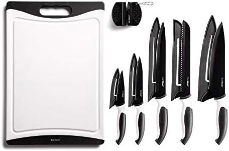 EatNeat 12-Piece Kitchen Knife Set - 5 Black Stainless Steel Knives with Sheaths, Cutting Board, ... | Amazon (US)