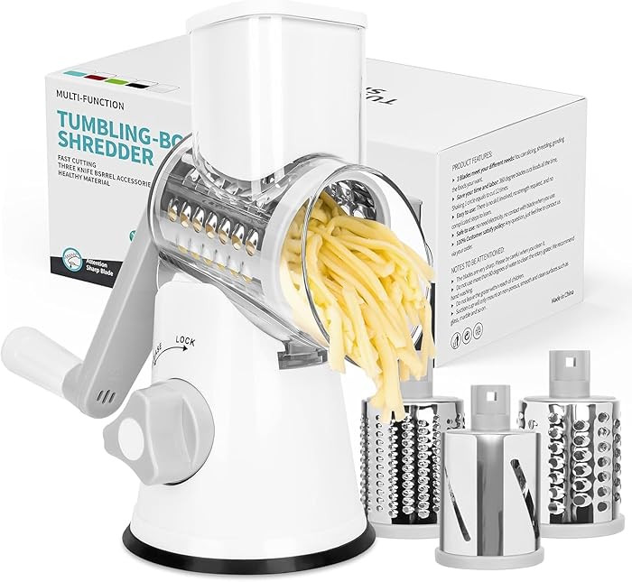 Rotary Cheese Grater for Kitchen, Shredder with 3 Interchangeable Blades, Rotary Grater with Hand... | Amazon (US)