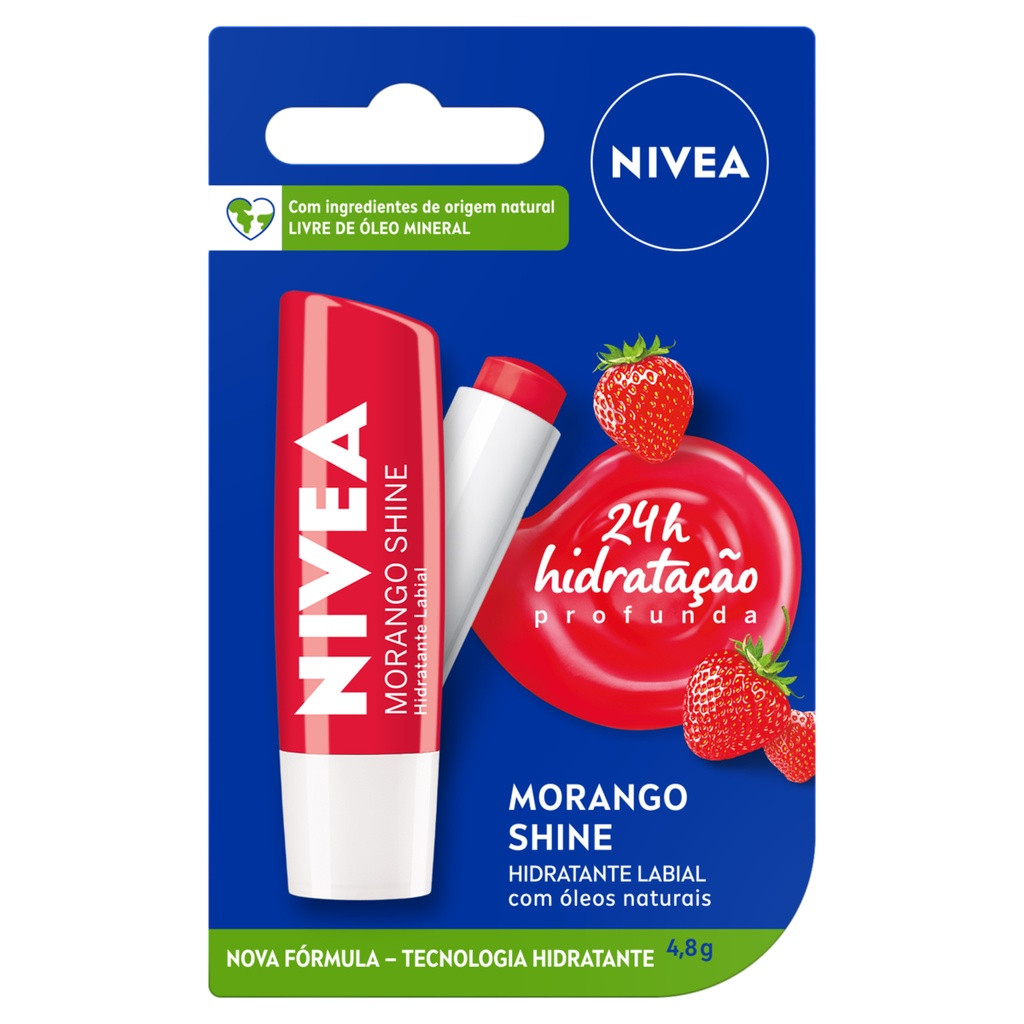 Hidratante Labial Morango Shine Nivea Blister 4,8g | Shopee (BR)