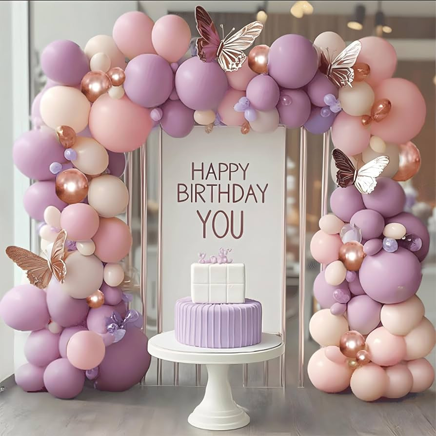 Pink and Purple Balloon Arch Kit, Dusty Purple Pink Sand White Matellic Rose Gold Latex Balloons ... | Amazon (US)