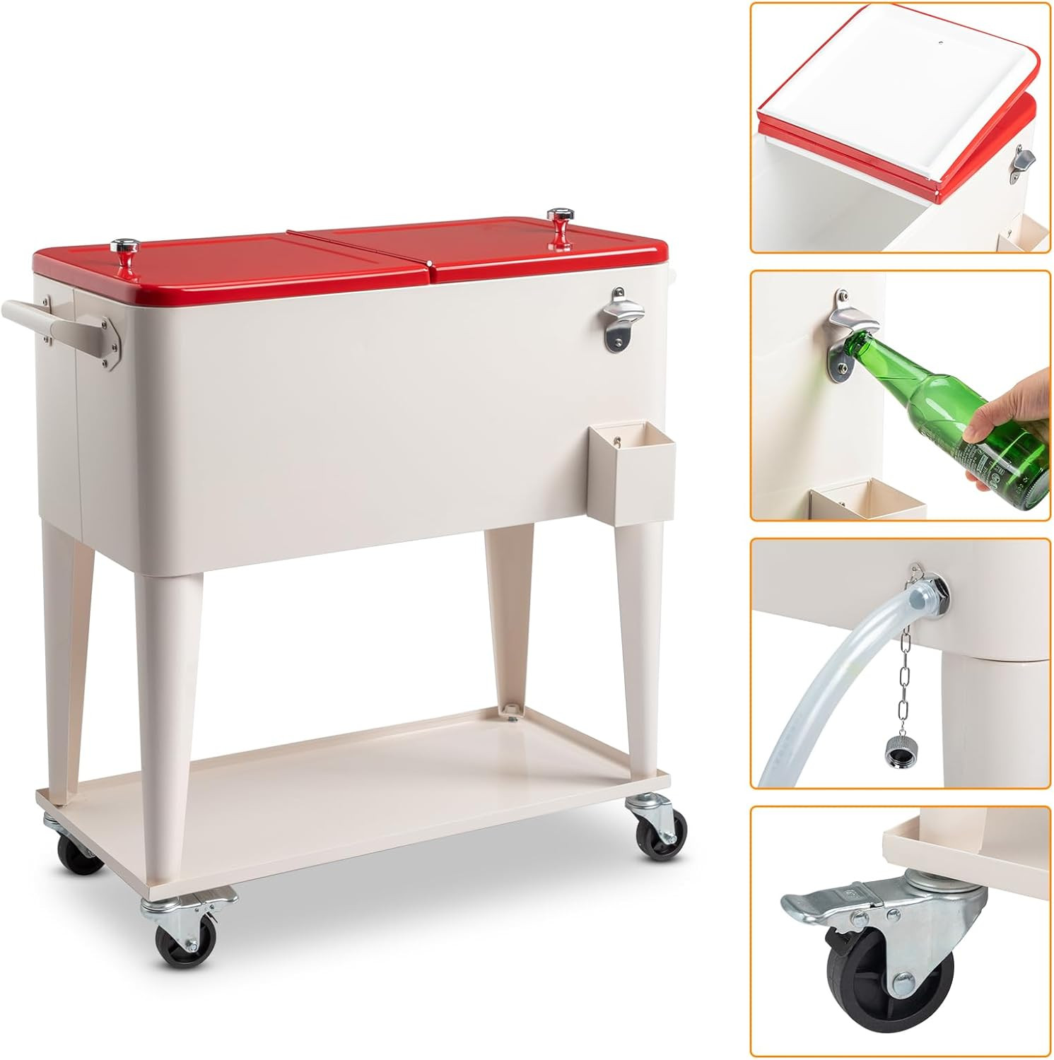 80 Quart Rolling Drink Cooler Ice Bin Chest on Wheels, Portable Patio Party Bar Cart with Shelf a... | Amazon (US)