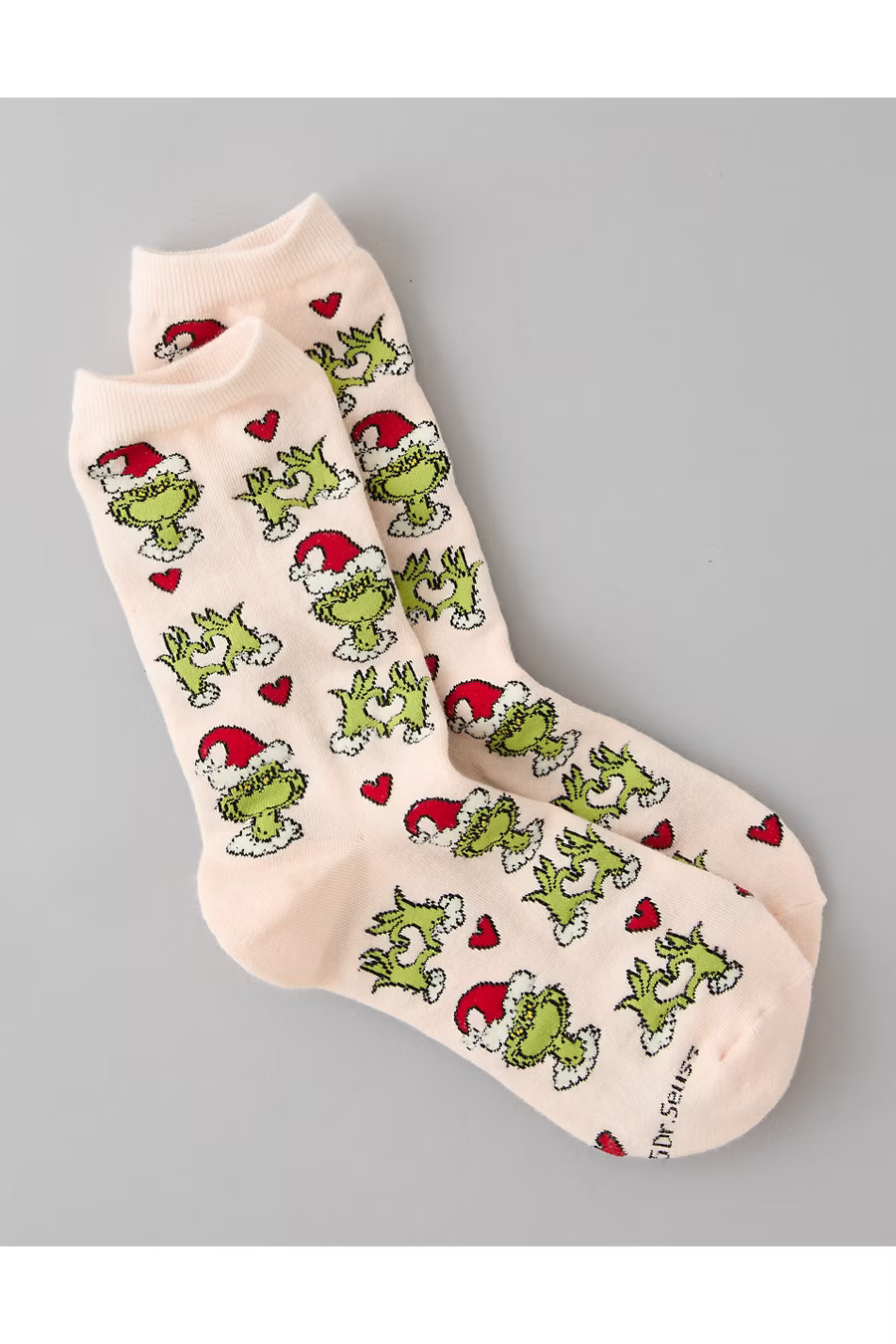 AE Grinch Crew Socks Women's Pink Note One Size | American Eagle Outfitters (US & CA)