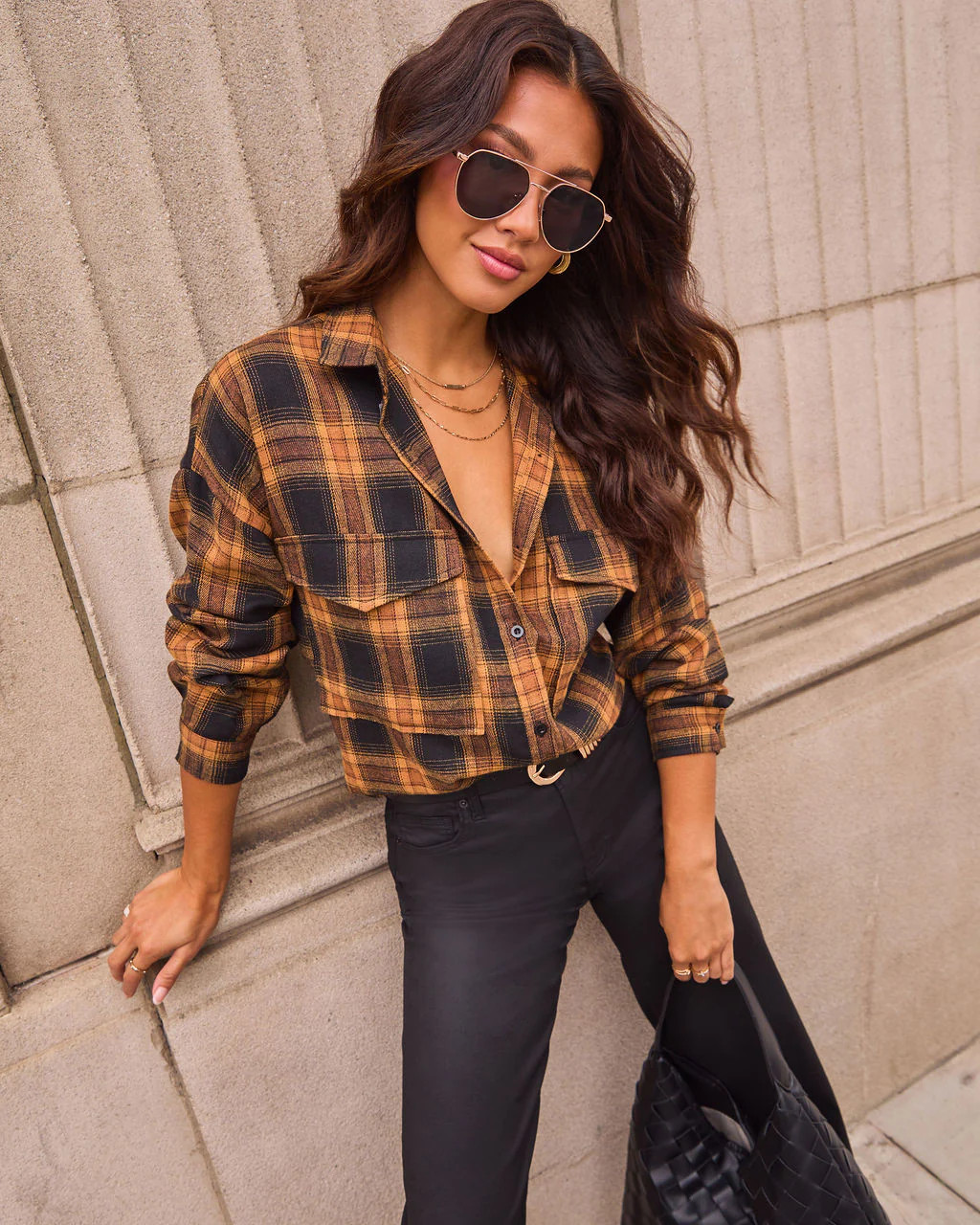 Petaluma Cotton Blend Plaid Button Down Top | VICI