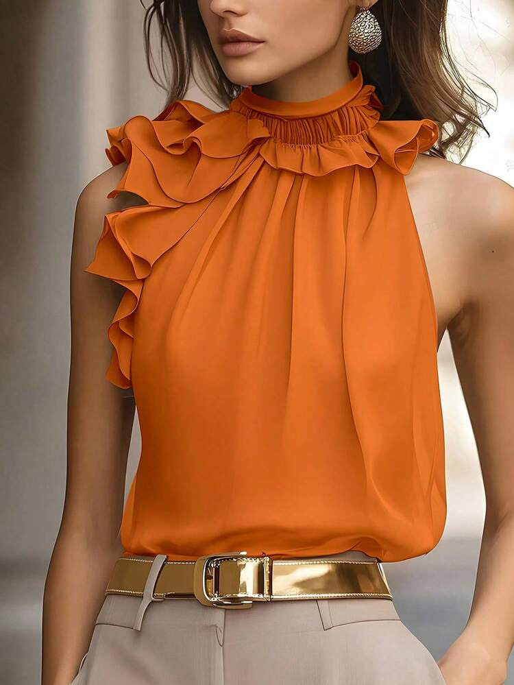 Balvessa Women's Ruffle Sleeveless Blouse, Intellectual And Elegant | SHEIN