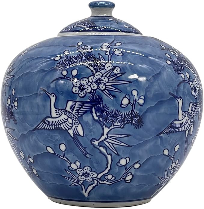 Galt International 8" Blue & White Floral Crane Chinoiserie Jar w/Lid Decorative Ginger Jar Cente... | Amazon (US)