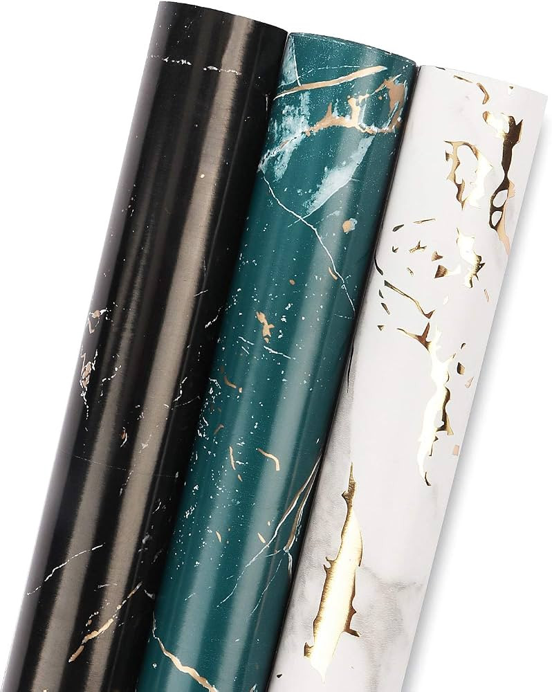 MAYPLUSS Wrapping Paper Roll - 17 In x 120 In Per Roll - Elegant Marble Vine with Gold Foil for B... | Amazon (US)