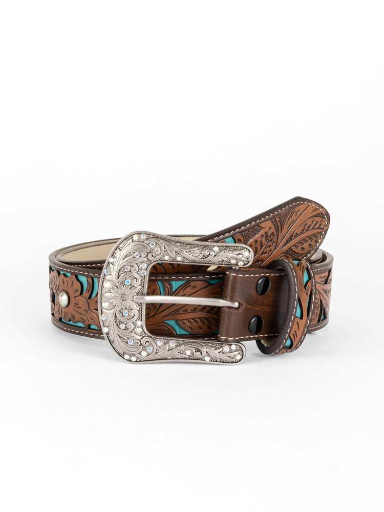 Rhinestone Decor Textured Buckle Belt | SHEIN