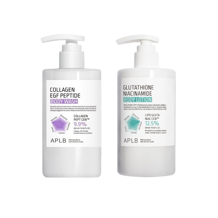 APLB - Glutathione Niacinamide Body Lotion - 300ml (1ea) & Collagen EGF Peptide Body Wash - 300ml (1ea) Set | Stylevana