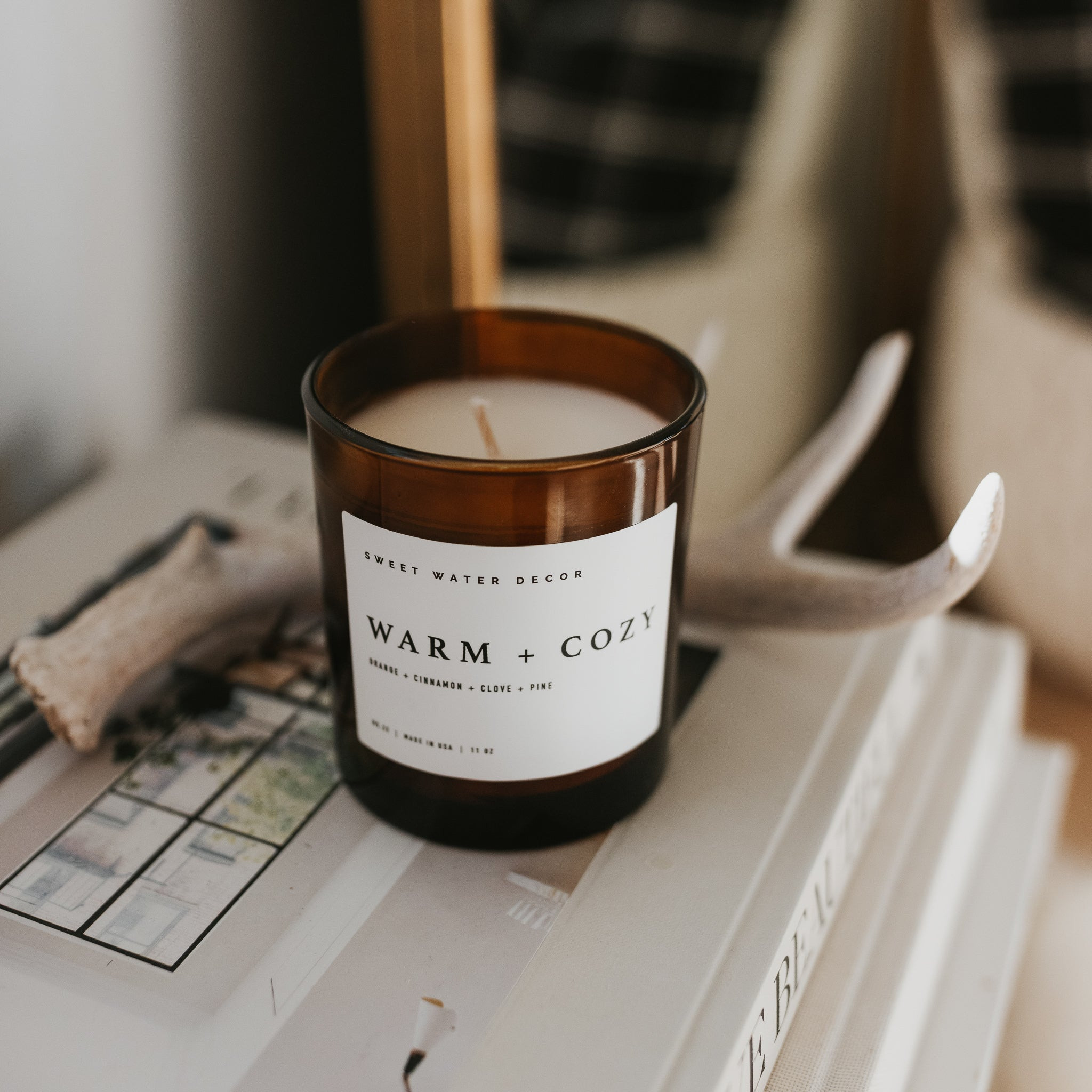 Warm and Cozy Soy Candle - Amber Jar - 11 oz | Sweet Water Decor, LLC