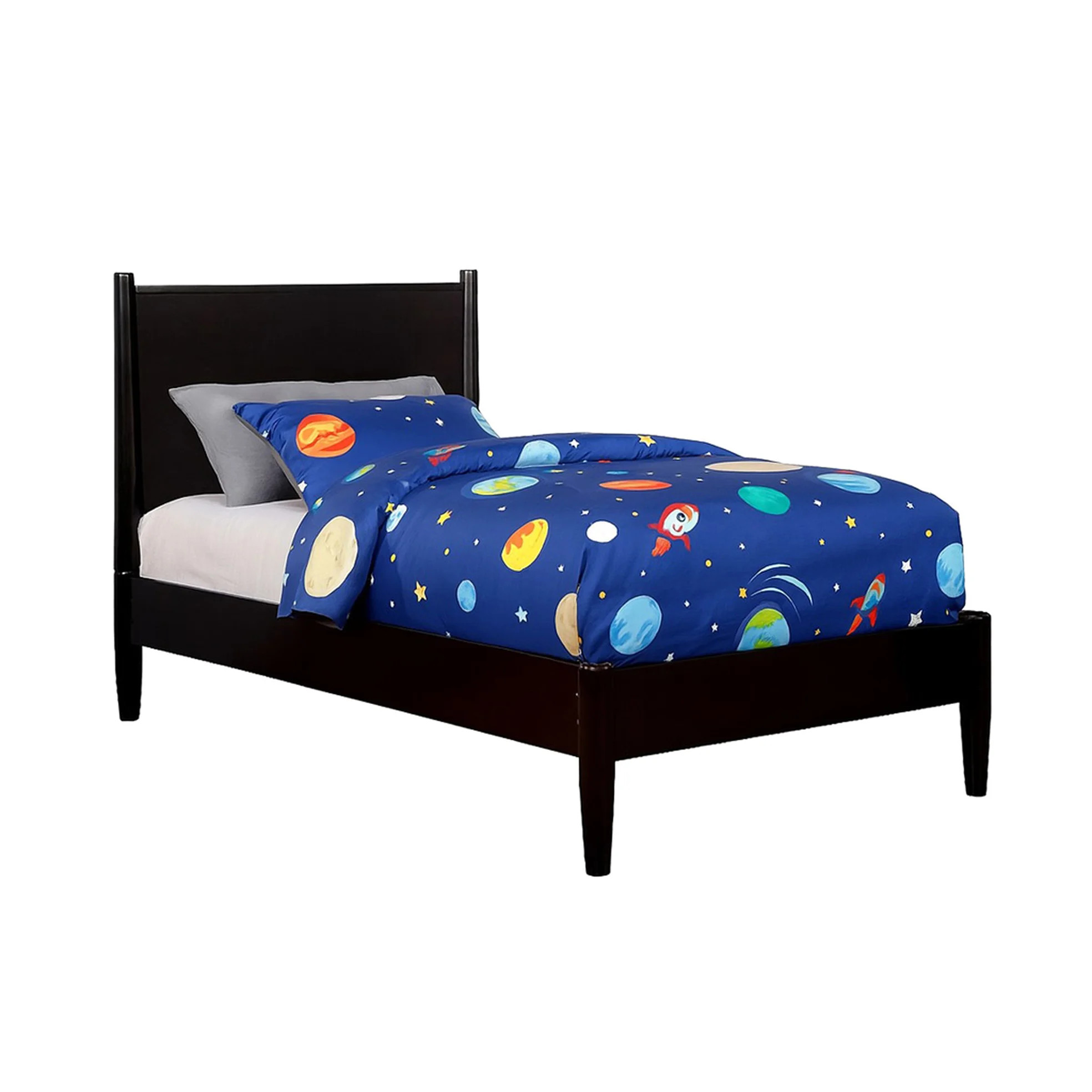 Black Finish Mid - Century Twin Platform Bed With Solid And Engineered Wood, Tapered Legs, Slat Kit For Bedroom | Wayfair North America