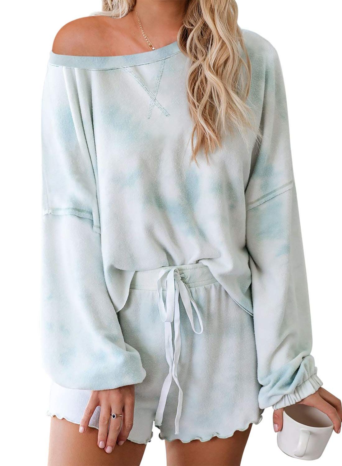 Women's Shorts Pajama Set Long Sleeve Tops Sleepwear Nightwear Loungewear Pjs | Amazon (US)