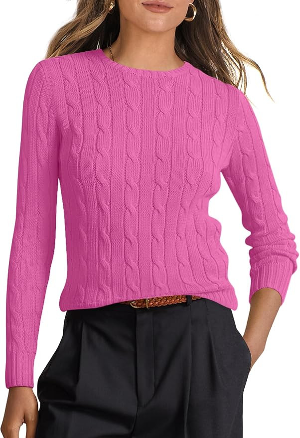 ANRABESS Womens Long Sleeve Cable Knit Sweater Jumper Crewneck Pullover Soft Dressy Casual Tops C... | Amazon (US)