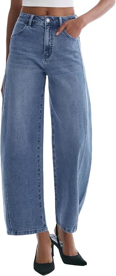 Barrel Jeans for Women Baggy High Waisted Wide Leg Jeans Strechy Y2K Comfort Ankle Denim Pants | Amazon (US)