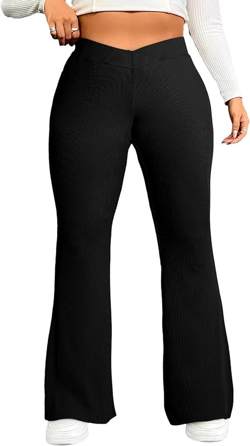 Eytino Plus Size Leggings for Women Elastic High Waisted Crossover Flare Pants Lounge Trousers(1X... | Amazon (US)