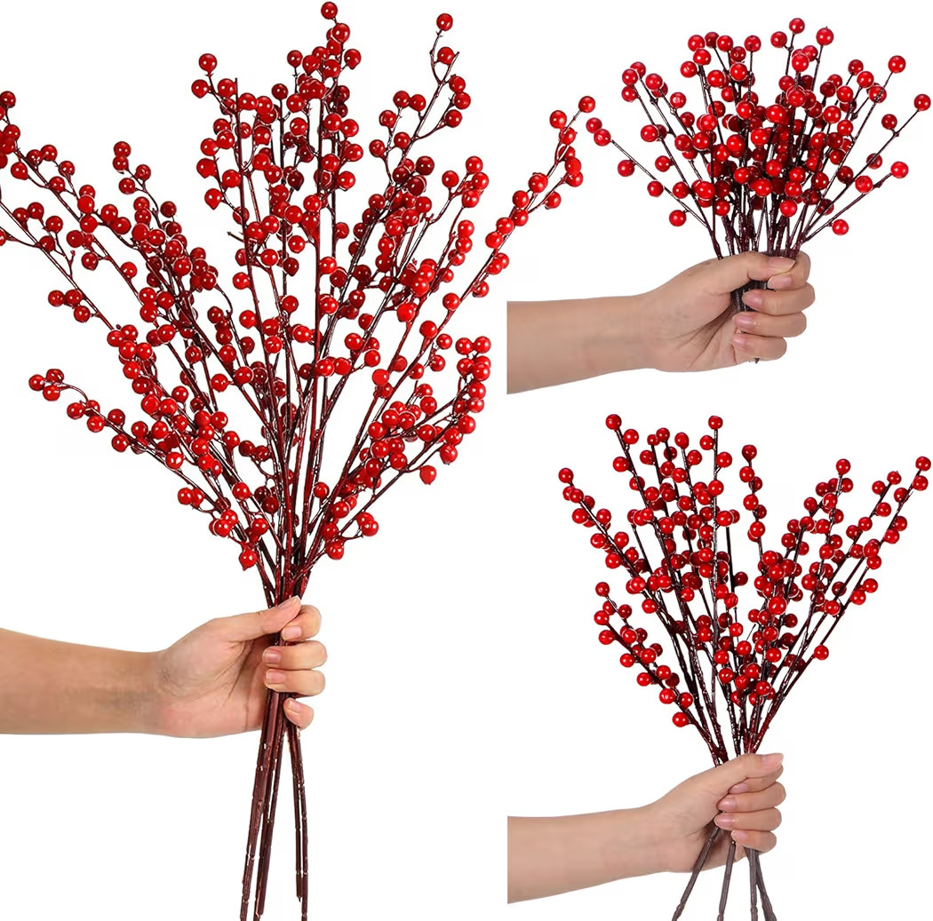 20 Pcs 3 Size Artificial Red Berry Stems Branches, 22'' 16'' 8'' Christmas Fake Burgundy Berry Pi... | Amazon (US)