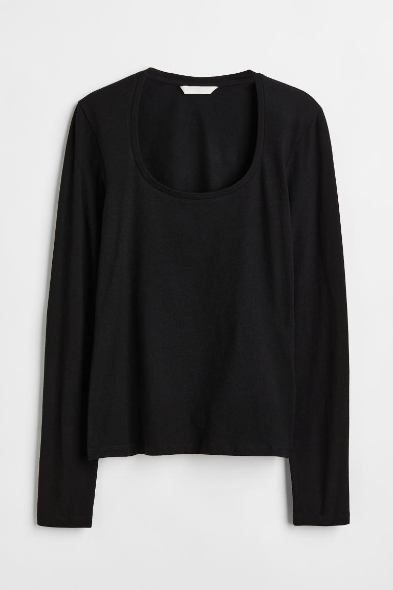 Long-sleeved Jersey Top - Black - Ladies | H&M US | H&M (US)