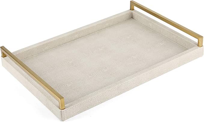 Faux ivory Shagreen decorative Tray PU leather with Brushed Ti-Gold Stainless Steel Handle for Co... | Amazon (US)
