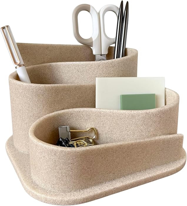 OAKOA Aesthetic Desk Organizer - Aesthetic Office Desk Accessories - Boho Pen Holder - Neutral Be... | Amazon (US)