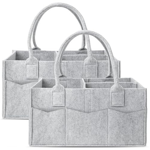 Cute Castle 2 Pack Diaper Caddy Organizer - Portable Baby Caddy Organizer with Handle, Nursery Storage Bin and Car Organizer - Grey | Amazon (US)