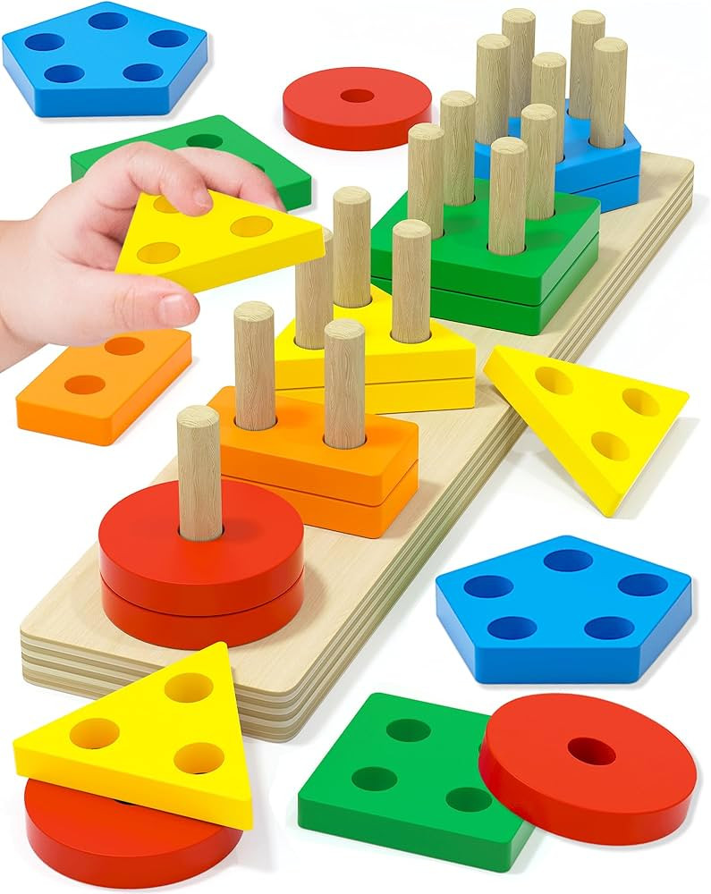 Montessori Toys for 1 2 3 Year Old Boys Girls, Wooden Sorting & Stacking Toys for Toddlers Kids B... | Amazon (US)