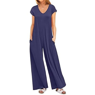 ANRABESS Jumpsuits for Women 2026 Summer Casual Loose Cap Sleeve Crewneck Wide Leg Rom… | Amazon (US)