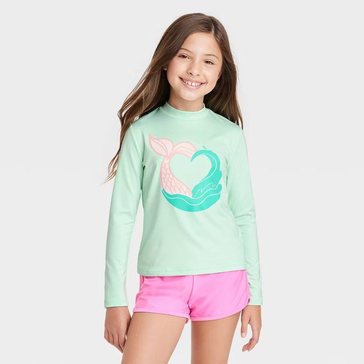 Girls' Mermaid Wave Long Sleeve Rash Guard Swim Top - Cat & Jack™ Mint Green | Target