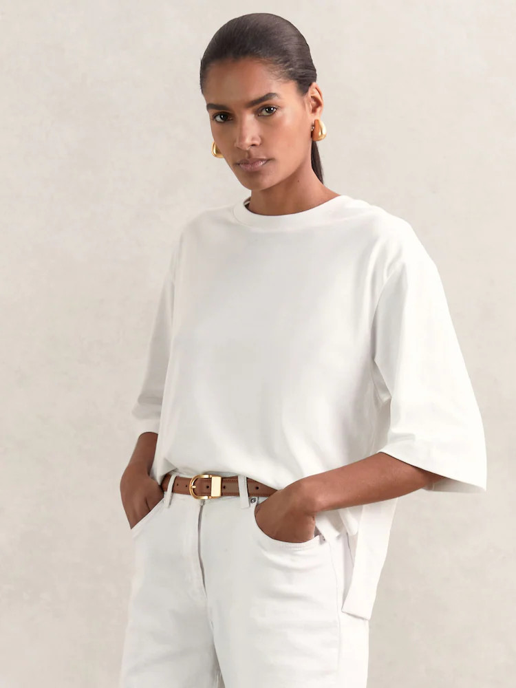 Reiss White Cassie Oversized Cotton Crew Neck T-Shirt | Next AU