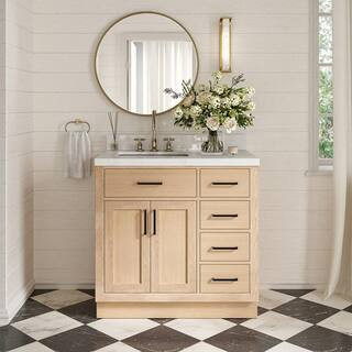 ARIEL Hepburn 36 in. Single Sink Freestanding Bathroom Vanity in Oak with Carrara White Quartz To... | The Home Depot