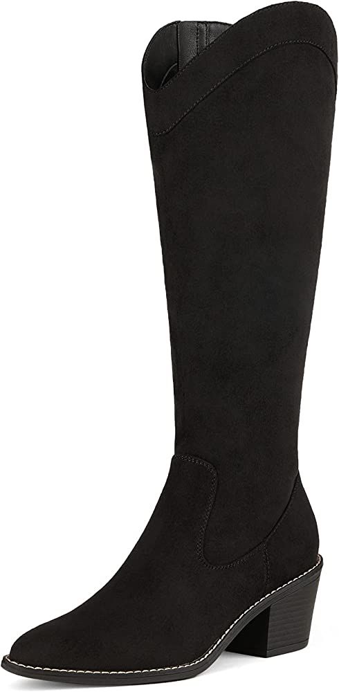 Womens Cowboy Boots, Western Cowgirl Pull On Zipper Chunky Heel Pointed Toe Knee High Boots | Amazon (US)