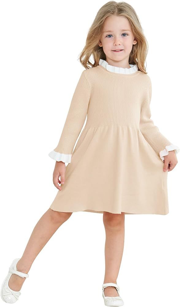 RAISEVERN Toddler Baby Girl Sweater Dresses Kids Long Sleeve Knit Winter Dress for 12M-5T | Amazon (US)