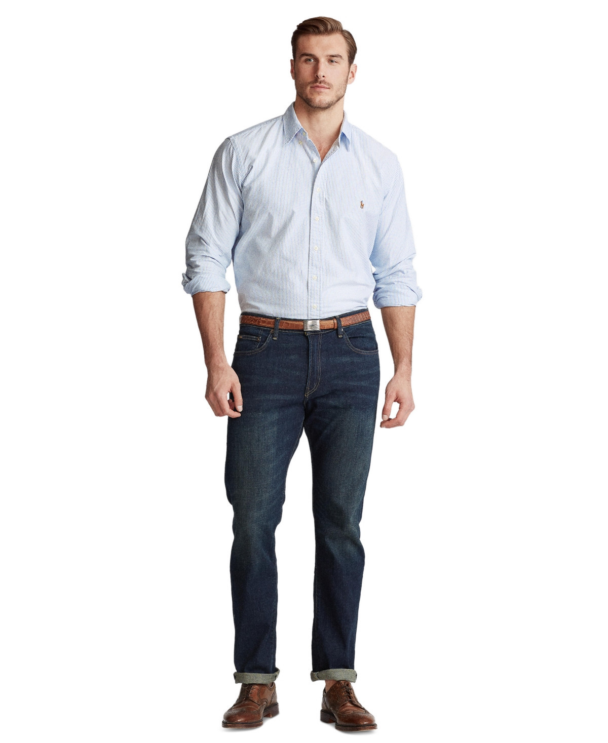 Polo Ralph Lauren Men's Big & Tall Cotton Oxford Shirt - Blue/White Stripe | Macy's