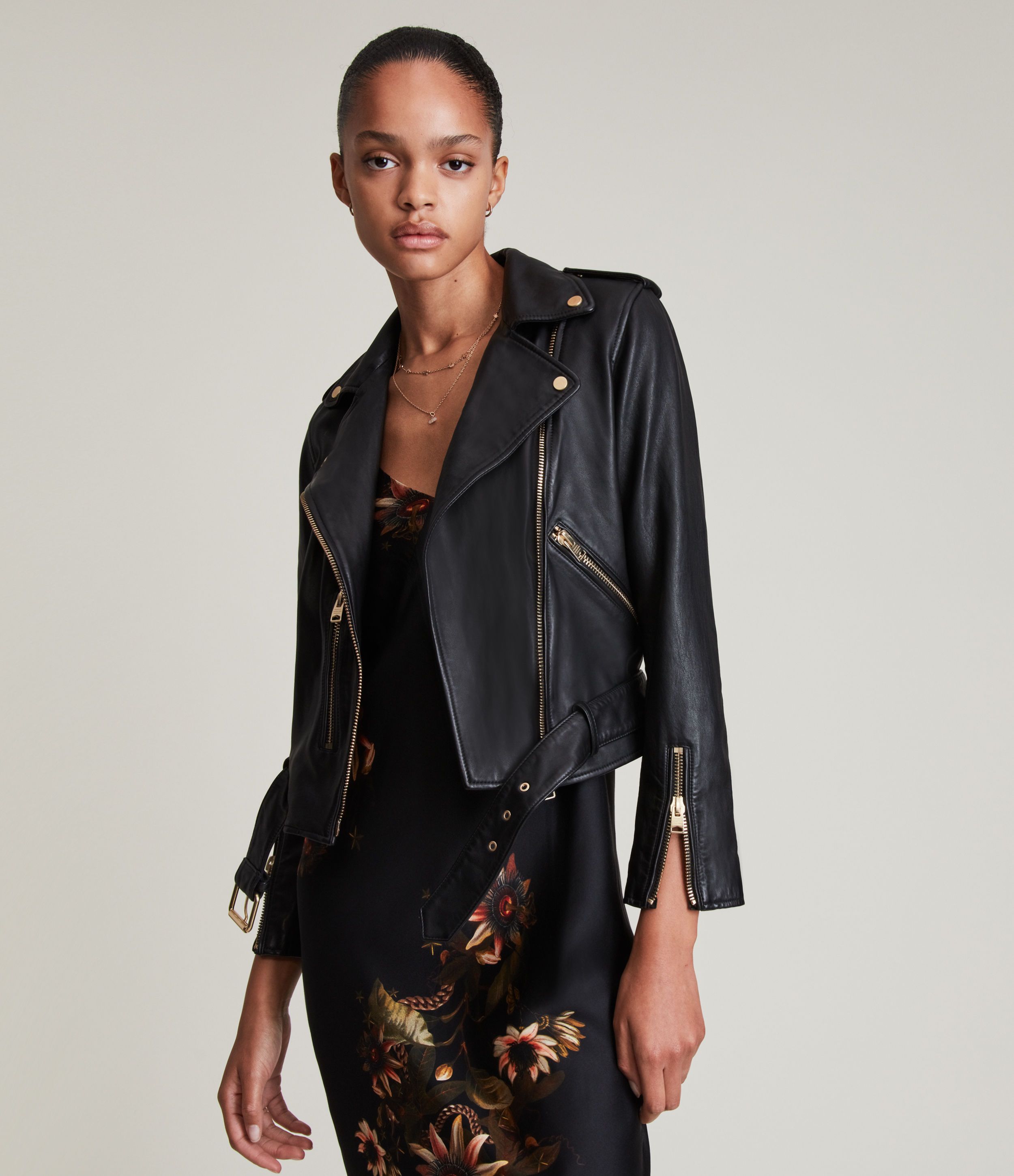 Balfern Gold Leather Biker Jacket | AllSaints US