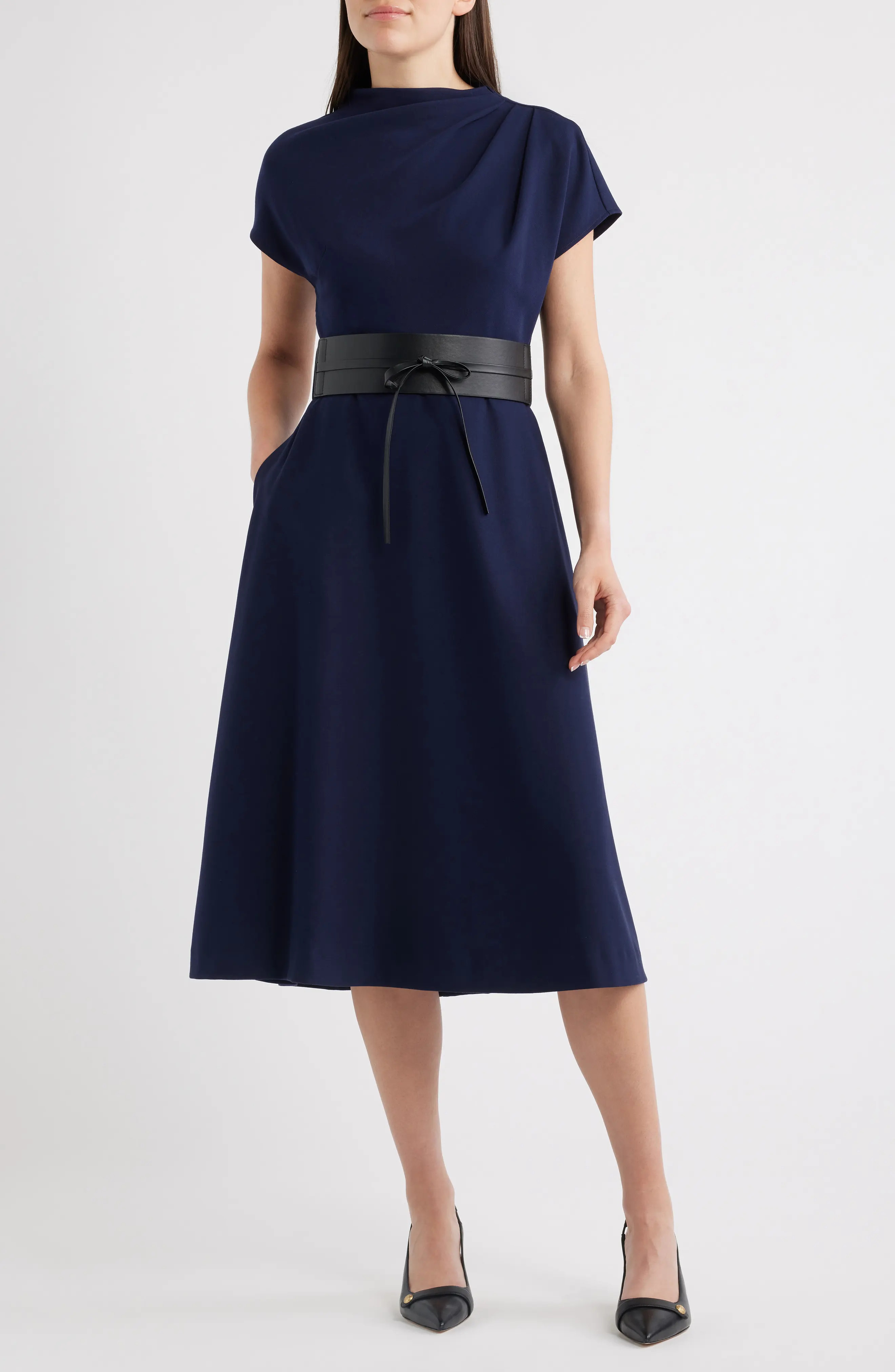 Funnel Neck Flared Midi Dress (Women) | Nordstrom | Nordstrom