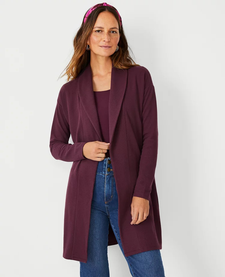 Petite Waffle Shawl Collar Open Cardigan | Ann Taylor (US)