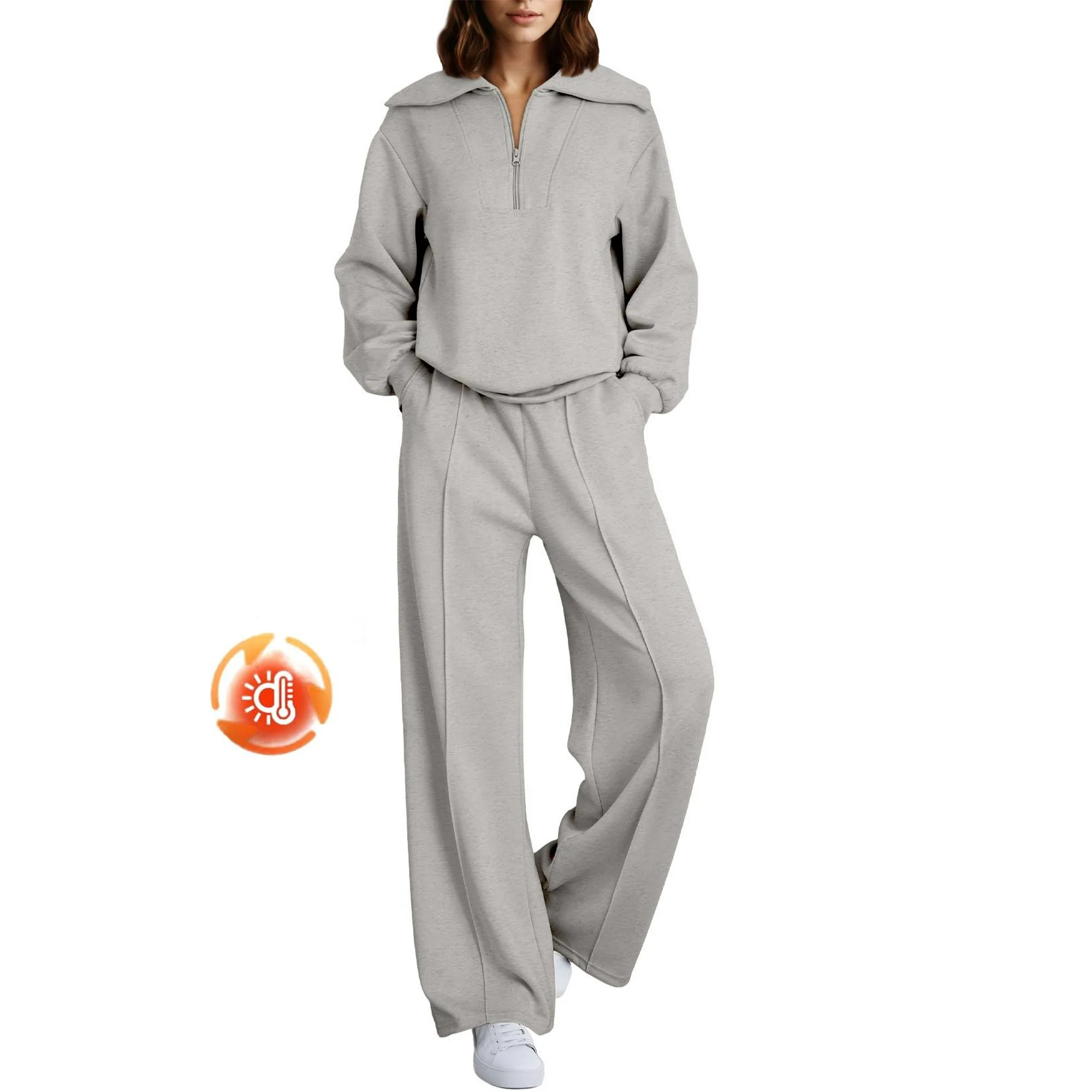 DOKOTOO Womens Sweatsuits 2 Piece Sets Oversized Fleece Lining Half Zip Sweatshirt Matching Wide ... | Walmart (US)