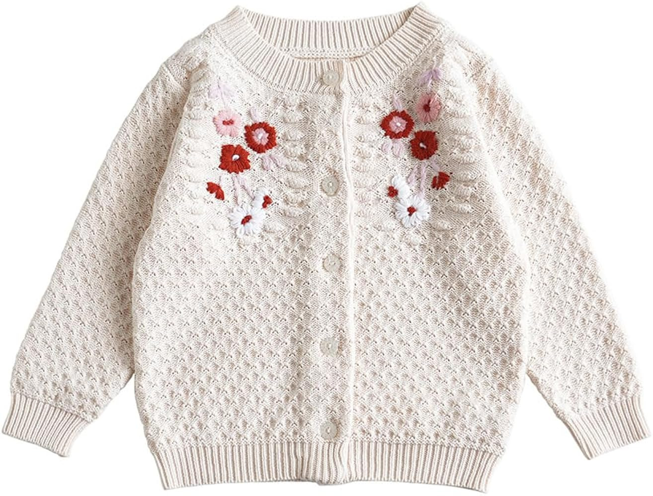 Baby Girls Knitted Cardigan Sweater Crewneck Knit Crochet Button Closure Cardigan Tops Coat Outwe... | Amazon (US)