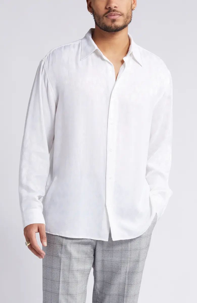 Jacquard Stretch Satin Button-Up Shirt | Nordstrom