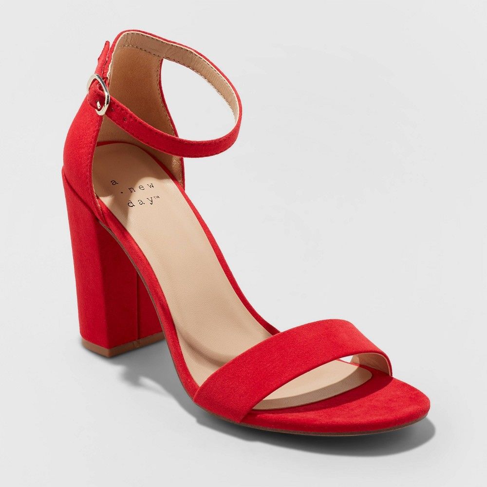 Women's Ema Wide Width Microsuede High Block Heel Sandal Pumps - A New Day Red 8W, Size: 8 Wide | Target